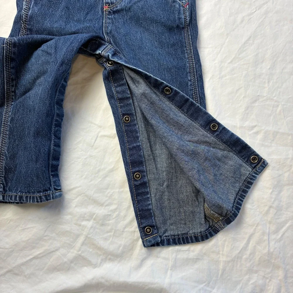 OshKosh Bgosh Girls Blue Denim Heart Embroidered Vestbak Overalls 24 Months